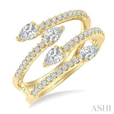 7/8 Ctw Split Double Bypass Pear and Round Cut Diamond Open Fashion Ring in 14K Yellow Gold