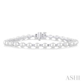 4 MM Round Shape Cultured Pearl and 3/4 Ctw Round Cut Diamond Tennis Bracelet in 14K White Gold
