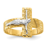 14k Two-tone Mens Polished and Diamond-Cut Crucifix Ring