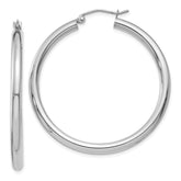 14K White Gold 3x40mm Polished Lightweight Tube Hoop Earrings