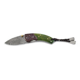 Luxury Giftware Damascus Steel 256 Layer Folding Blade Tinted Camel Bone Handle Knife with Leather Sheath and Wooden Gift Box