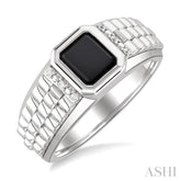 8x7 MM Octagon Shape Onyx and 1/20 Ctw Single Cut Diamond Semi-precious Men's Ring in Sterling Silver