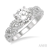 1/3 Ctw Loose Plaited Shank Round Cut Diamond Semi-Mount Engagement Ring in 14K White Gold