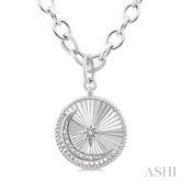1/20 Ctw Circle Fluted Medallion Single Cut Diamond Moon & Star Fashion Pendant With Chain in Sterling Silver