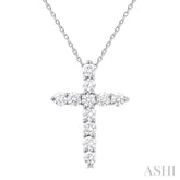 1/3 Ctw Round Cut Diamond Cross Pendant With Chain in 14K White Gold