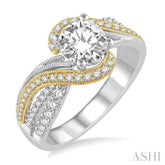 1/2 Ctw Embraced Two Tone Semi-Mount Round Cut Diamond Engagement Ring in 14K White and Yellow Gold