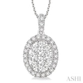 1 1/2 Ctw Oval Shape Diamond Lovebright Pendant in 14K White Gold with Chain