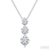 1 Ctw Round Cut Diamond Three-Stone Snowman Pendant With Chain in 14K White Gold