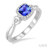 4x4 MM Cushion Shape Tanzanite and 1/10 Ctw Round Cut Diamond Ring in 10K White Gold