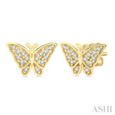 1/10 Ctw Petite Butterfly Round Cut Diamond Fashion Stud Earring in 10K Yellow Gold