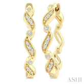 1/8 Ctw Wavy Pattern Single Cut Diamond Fashion Hoop Earrings in 10K Yellow Gold