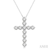 3 Ctw Round Cut Diamond Cross Pendant in 14K White Gold with Chain