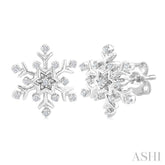 1/10 Ctw Petite Snowflake Round Cut Diamond Fashion Stud Earrings in 10K White Gold