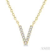 1/20 Ctw Initial 'V' Round Cut Diamond Pendant With Chain in 10K Yellow Gold
