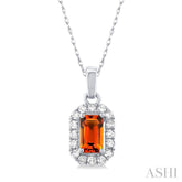 5x3 MM Octagonal Shape Citrine and 1/20 Ctw Single Cut Diamond Halo Semi-Precious Pendant with Chain in 10K White Gold