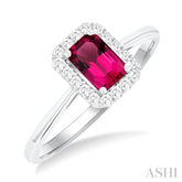 6x4 MM Octagonal Shape Pink Tourmaline and 1/6 Ctw Round Cut Diamond Halo Semi-Precious Ring in 10K White Gold