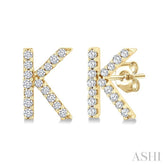 1/10 Ctw Initial 'K' Single Cut Diamond Earrings in 10K Yellow Gold