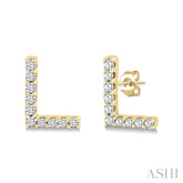 1/10 Ctw Initial 'L' Single Cut Diamond Earrings in 10K Yellow Gold