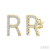 1/10 Ctw Initial 'R' Single Cut Diamond Earrings in 10K Yellow Gold