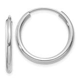 14k White Gold 2x20mm Polished Round Endless Tube Hoop Earrings