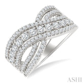 1 Ctw Round Cut Diamond Criss Cross Bold Fashion Band in 14K White Gold