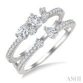 3/4 Ctw Twin Band Mixed Diamond Cut Fashion Ring in 14K White Gold