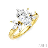 1/2 Ctw Akari Marquise and Round Cut Diamond Semi-Mount Engagement Ring in 14K Yellow and White Gold