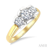 1 Ctw 3-Stone Round Cut Diamond Fashion Ring in 14K Yellow and White Gold
