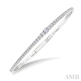 1 Ctw Round Cut Diamond Halfway Graduated Flex Bangle in 14K White Gold