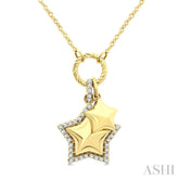 1/6 Ctw Overlay Star Charm Round Cut Diamond Fashion Pendant With Chain in 10K Yellow Gold