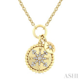 1/6 Ctw Medallion Compass Charm Round Cut Diamond Fashion Pendant With Chain in 10K Yellow Gold