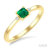 1/50 Ctw Princess Cut 3.5MM Emerald and Round Cut Diamond Petite Precious Ring in 10K Yellow Gold