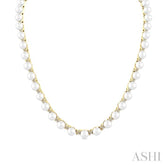 5 MM Cultured Pearl and 1 1/4 Ctw Round Cut Diamond Floral Fashion Necklace in 14K Yellow Gold