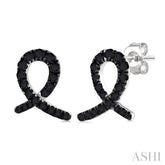1/3 Ctw Ribbon Loop Round Cut Black Diamond Fashion Stud earrings in 10K White Gold