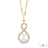 6 MM Cultured Pearl and 1/8 Ctw Round Cut Diamond Petite Fashion Pendant With Chain in 10K Yellow Gold