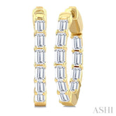 2 Ctw Emerald Cut Diamond Inside Out Fashion Hoop Earring in 14K Yellow Gold
