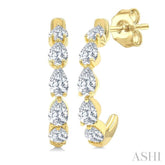 3/4 Ctw Pear Cut Diamond Link Fashion Half Hoop Earring in 14K Yellow Gold