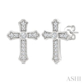 1/5 Ctw Round Cut Diamond Cross Petite Fashion Earrings in 10K White Gold