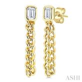 1/3 Ctw Curb Link Dangler Bezel Set Emerald Cut Diamond Fashion Earring in 14K Yellow Gold