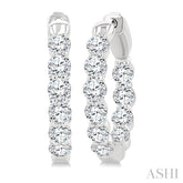 2 Ctw Inside & Out Round Cut Diamond Fashion Hoop Earring in 14K White Gold