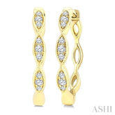 1/6 Ctw Marquise Shape Carving Round Cut Diamond Fashion Hoop Earring in 10K Yellow Gold