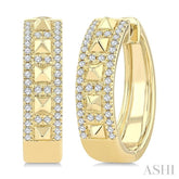 1/4 Ctw Bold Pyramid Accent Round Cut Diamond Fashion Hoop Earring in 10K Yellow Gold