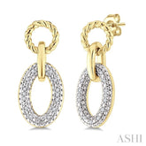 1/10 Ctw Oval Shaped Open Window Link Round Cut Diamond Earring in Yellow Gold Vermeil