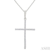 1/10 Ctw Cross Round Cut Diamond Fashion Pendant With Chain in 10K White Gold