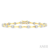 1 1/4 Ctw Lovebright Circular Mount & Bamboo Link Round Cut Diamond Fashion Bracelet in 14K Yellow and White Gold