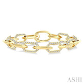 3 Ctw Open Window Hexagon Link Round Cut Diamond Fashion Bracelet in 14K Yellow Gold