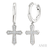 1/6 Ctw Round Cut Diamond Cross Petite Fashion Huggies Earrings in 10K White Gold