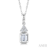 1/4 Ctw Emerald and Round Cut Diamond Fashion Pendant With Chain in 14K White Gold