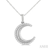 1/5 Ctw Spiral Textured Crescent Moon Round Cut Diamond Pirouette Fashion Pendant With Chain in 14K White Gold