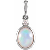 14K White Gold 6x4 mm Natural Ethiopian Opal & .015 CT Natural Diamond Pendant